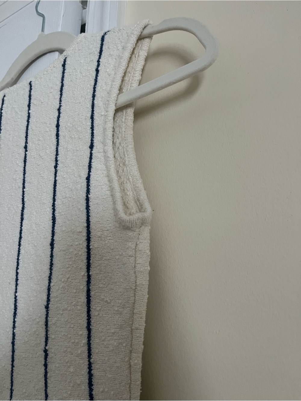 A.Ligne Cream Sleeveless Mini Dress with Navy Pinstripes - Picture 3 of 10